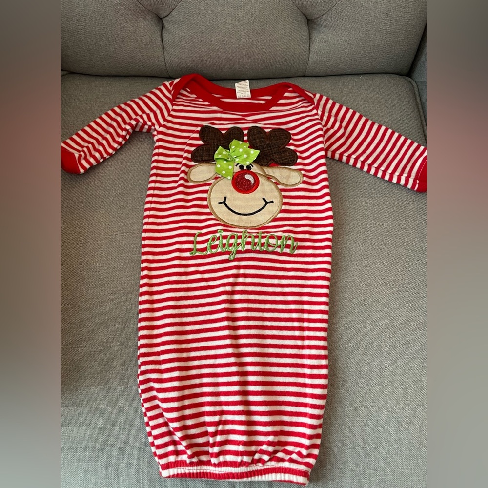 Leighton Monogram Appliqué Reindeer Sleeper Gown- 0-3